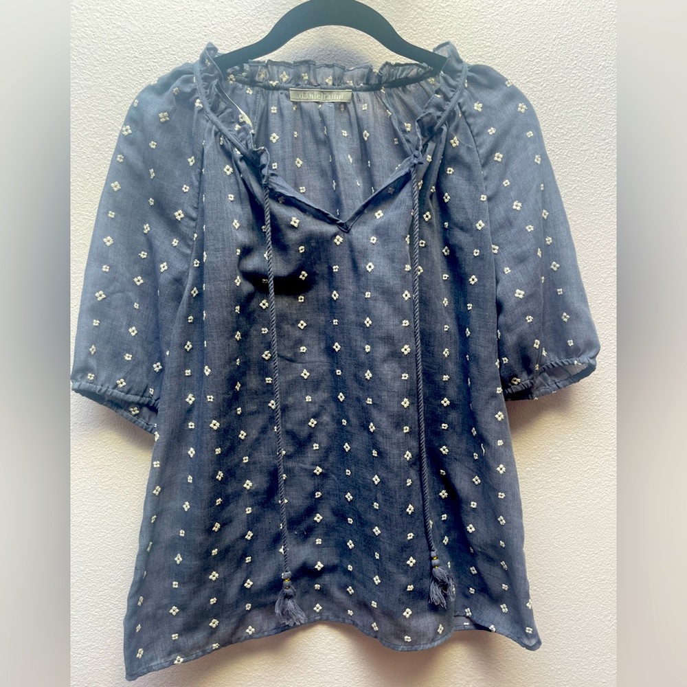 StitchFix Daniel Rainn Ruffle Tie Neck Blouse - Sheer Blue/Gray - Size Medium